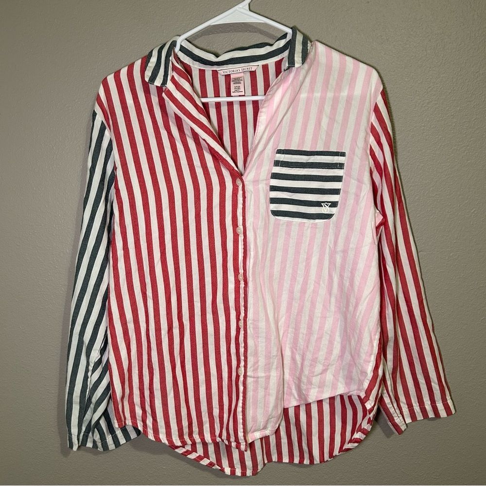 Victoria’s Secret Multi Color Striped Pocket Button Down Shirt Womens Size Small